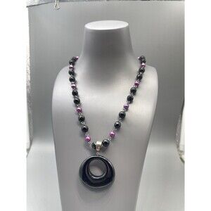 WK Whitney Kelly Sterling Silver Purple Pearl Round & Onyx Bead 35” Necklace